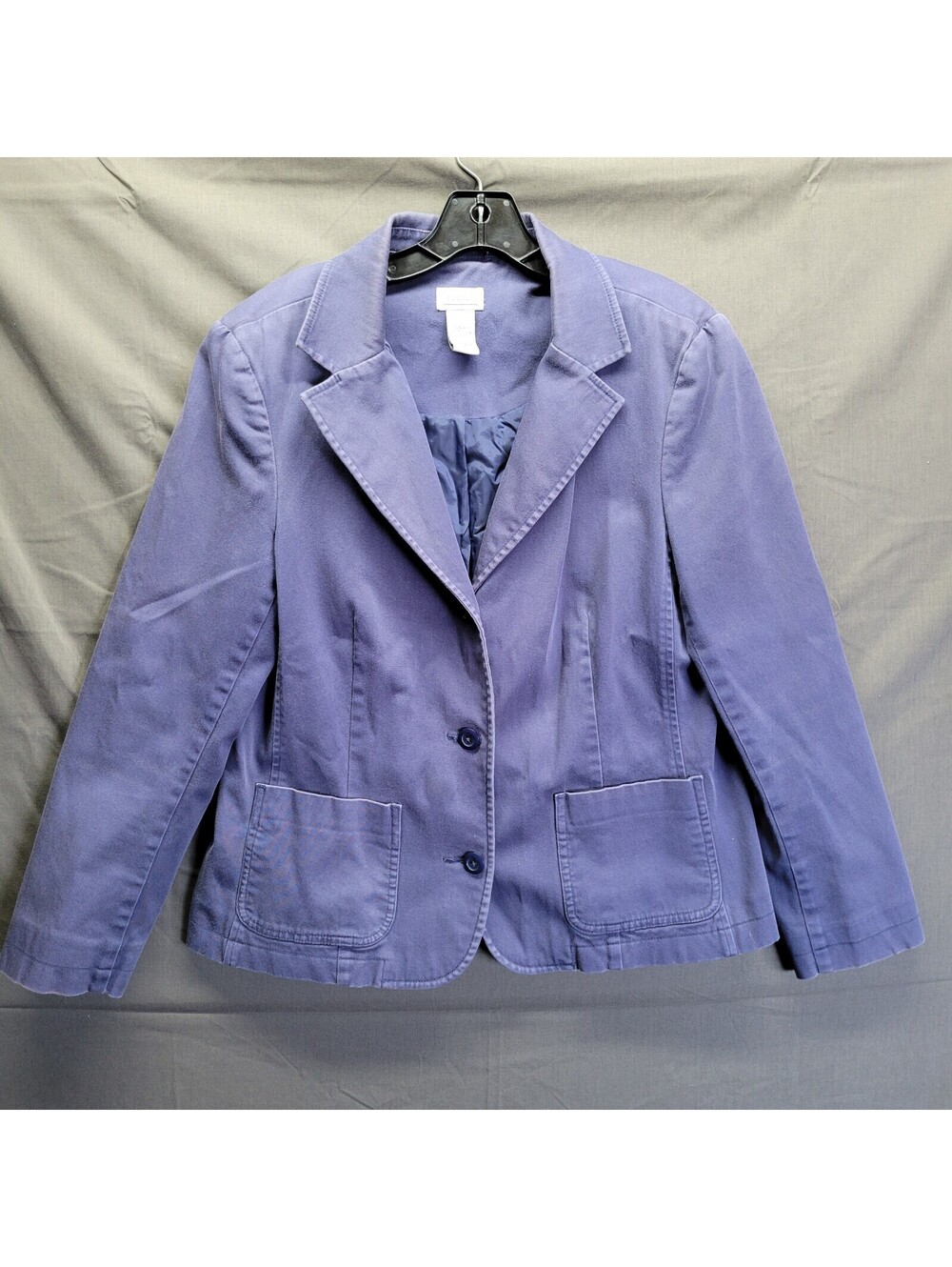 LL Bean Womens 0 DNU8 Button Up Purple Padded Shoulders Jacket Pockets Sz 14 Pet